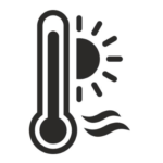 Pictogramme décoratif montrant un thermomètre affichant une température élevée avec un soleil